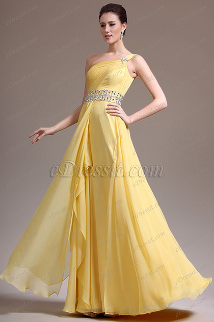 eDressit New Stunning One Shoulder Yellow Evening Dress (00138103)