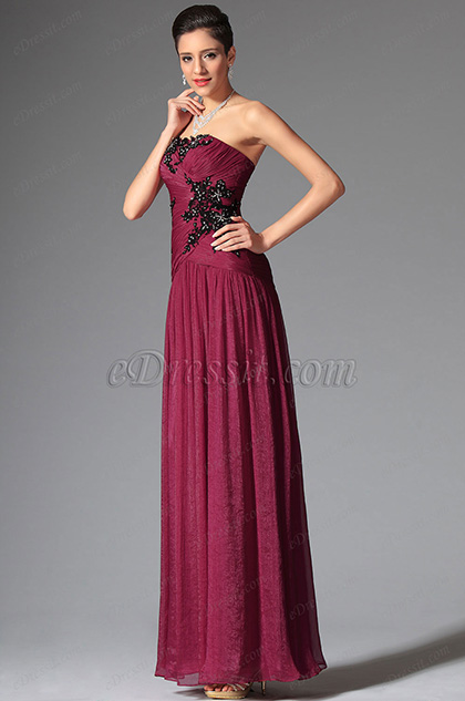 Strapless Beaded Lace Applique Floor Length Evening Dress (00148312)
