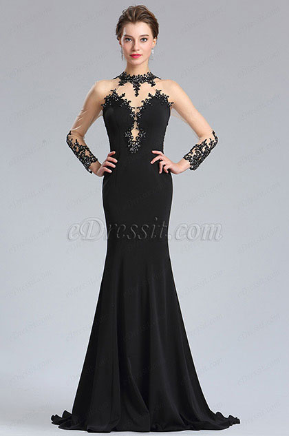 black halter formal dress