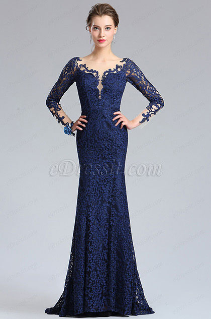 navy lace evening gown